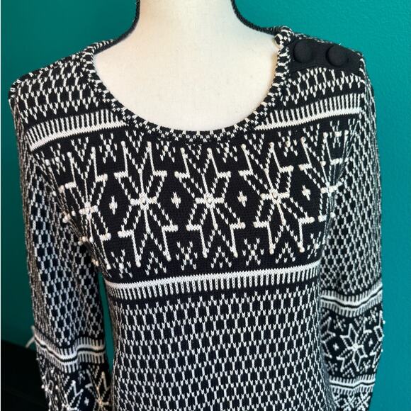 J.Jill Black & White Fair Isle Snowflake Knit Sweater Women's Small - Picture 9 of 12